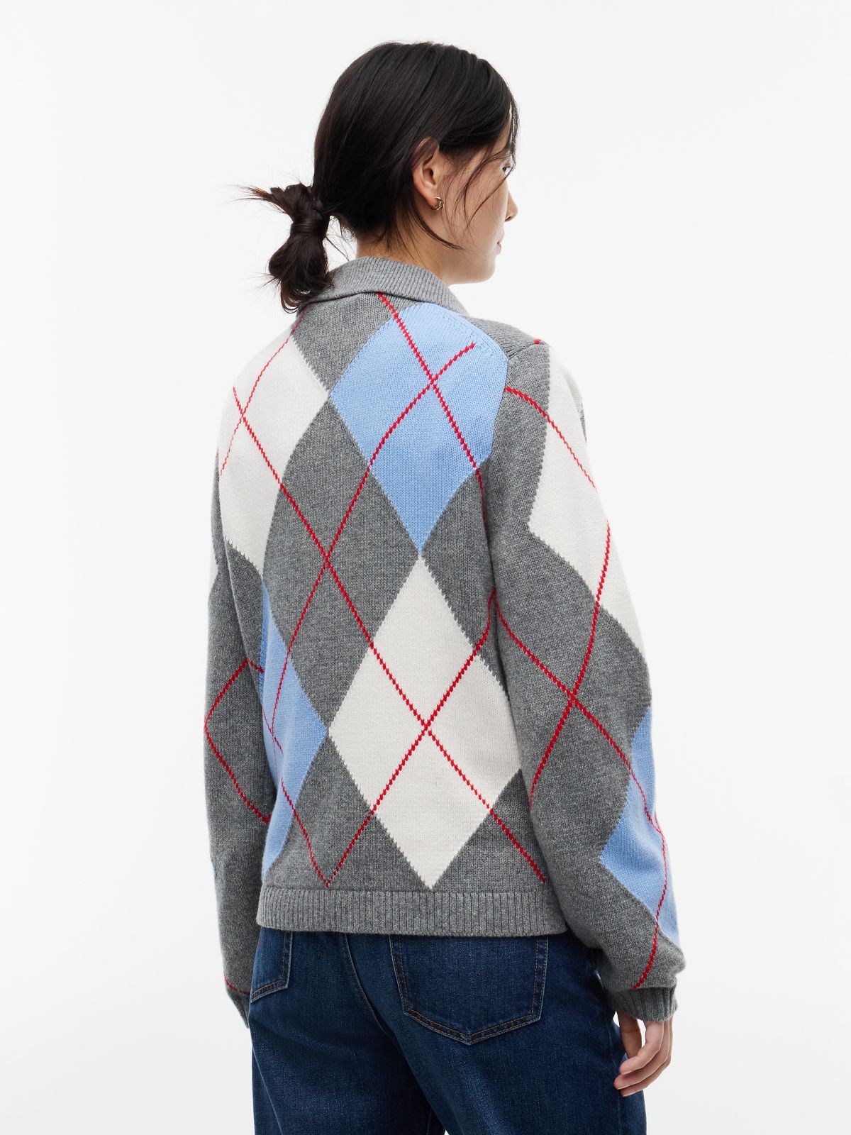 Argyle Relaxed Polo Jumper — Grey