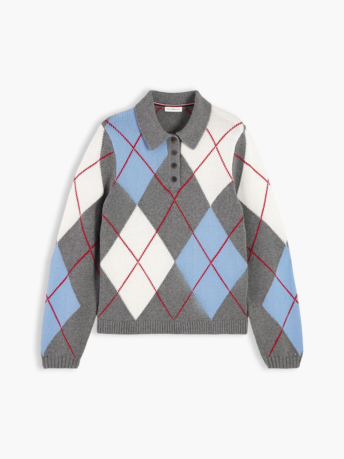 Argyle Relaxed Polo Jumper — Grey