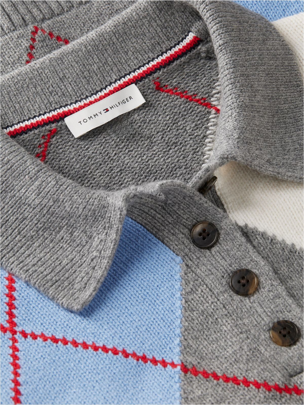 Argyle Relaxed Polo Jumper — Grey