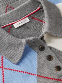 Argyle Relaxed Polo Jumper — Grey 6