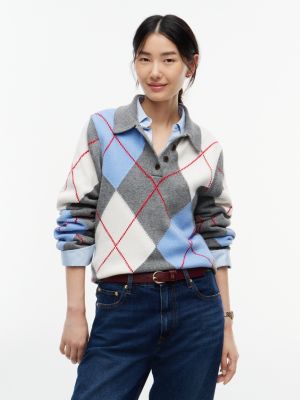 grey sweter polo o luźnym kroju we wzór argyle dla kobiety - tommy hilfiger