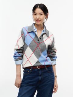 Argyle Relaxed Polo Jumper — Grey 1