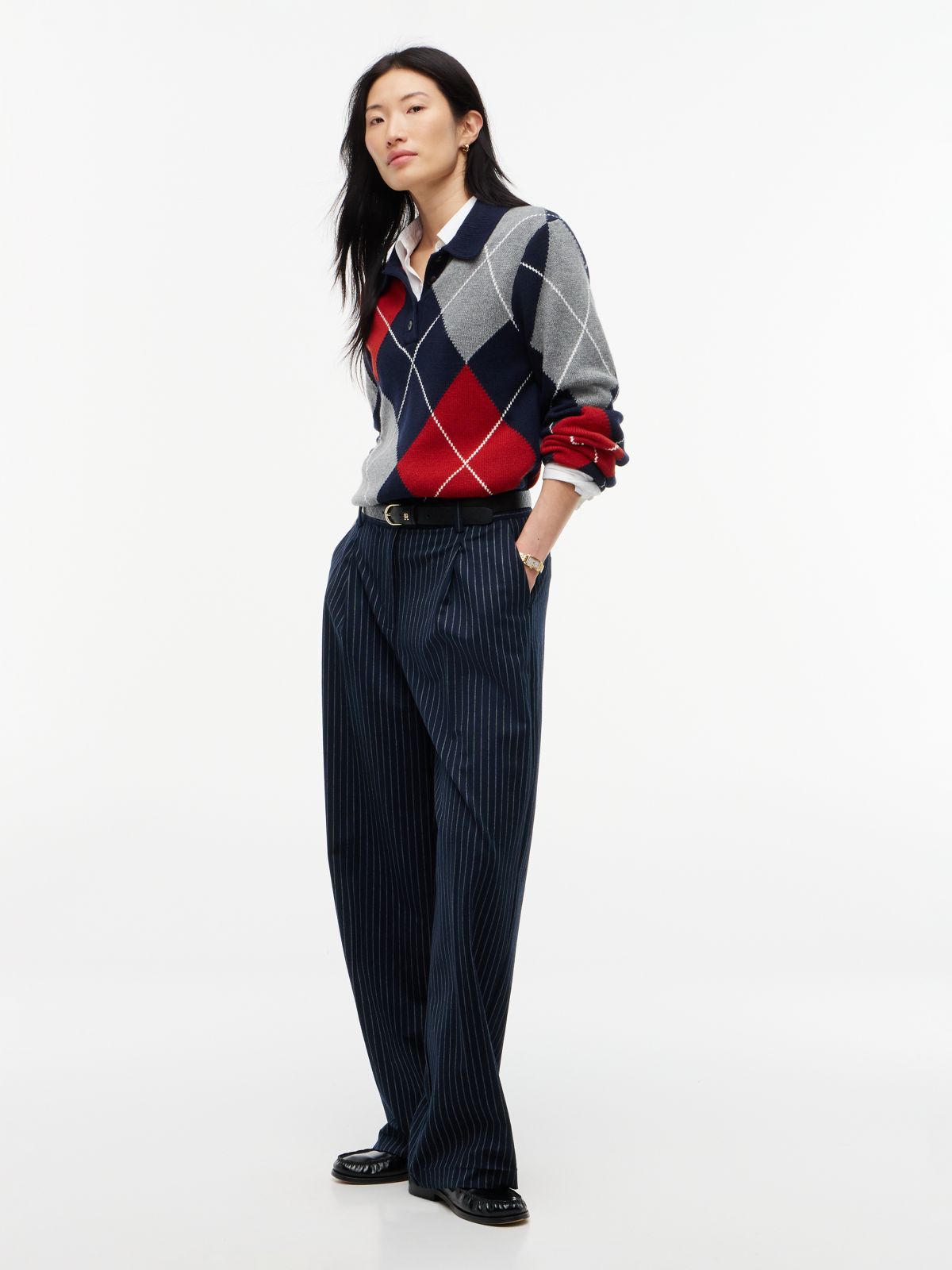 Argyle Relaxed Polo Jumper — Blue