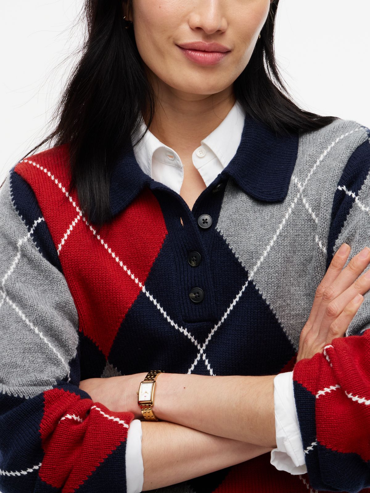 Argyle Relaxed Polo Jumper — Blue
