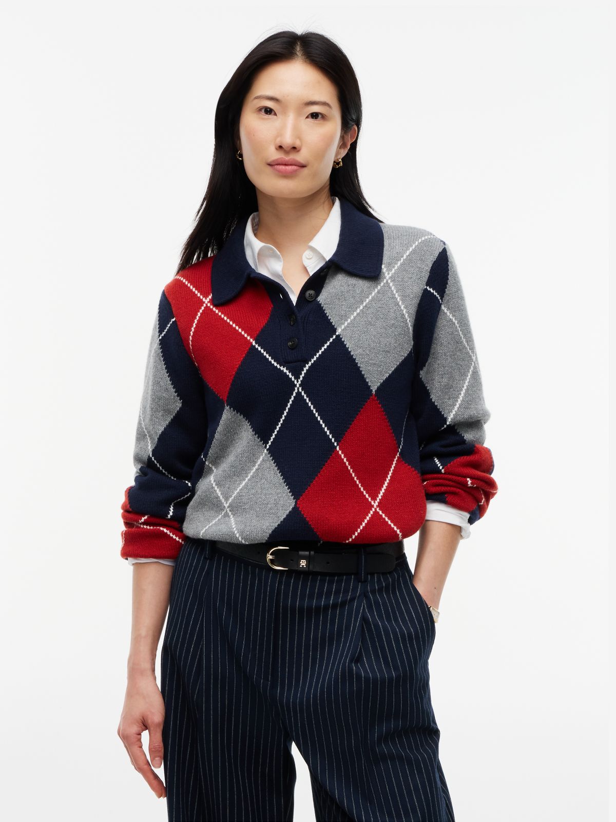 Argyle Relaxed Polo Jumper — Blue
