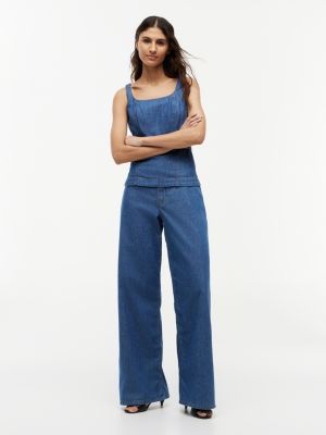 blue 70s high rise wide leg jeans for women tommy hilfiger