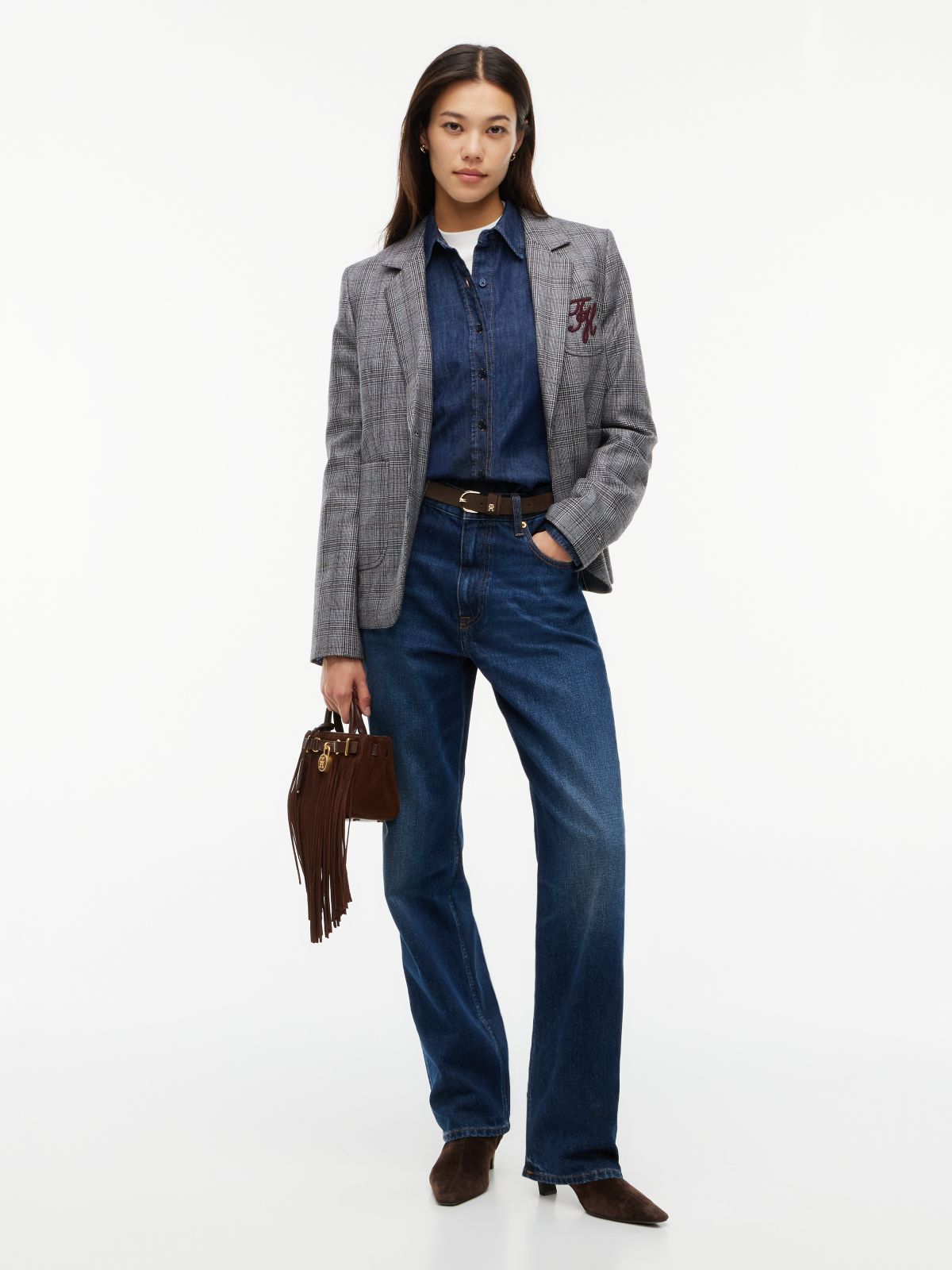 Relaxed Fit Logo Embroidery Denim Shirt — Blue