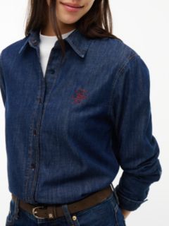 Relaxed Fit Logo Embroidery Denim Shirt — Blue 3