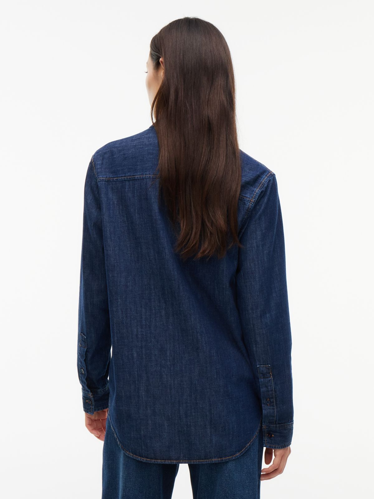 Relaxed Fit Logo Embroidery Denim Shirt — Blue