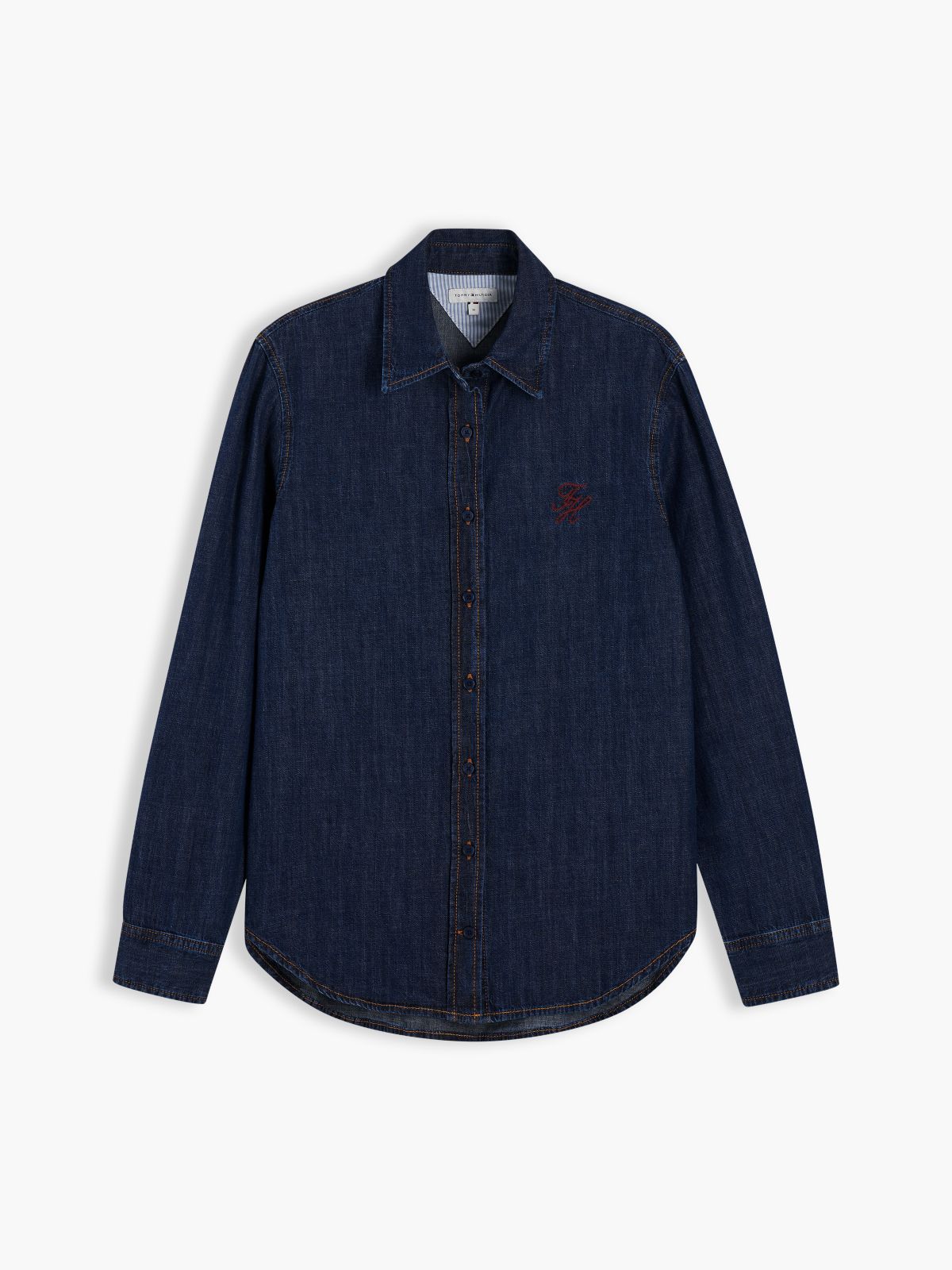 Relaxed Fit Logo Embroidery Denim Shirt — Blue