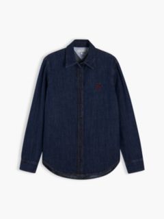 Relaxed Fit Logo Embroidery Denim Shirt — Blue 6