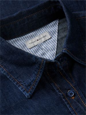 blue relaxed fit logo embroidery denim shirt for women tommy hilfiger