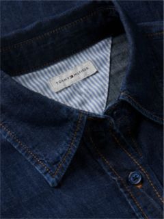 Relaxed Fit Logo Embroidery Denim Shirt — Blue 7