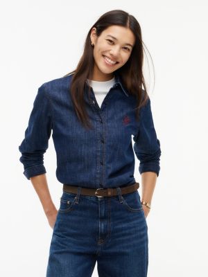 blue relaxed fit logo embroidery denim shirt for women tommy hilfiger
