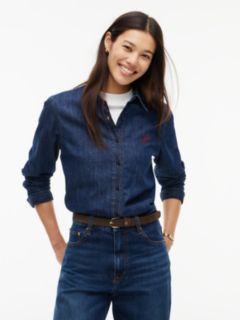 Relaxed Fit Logo Embroidery Denim Shirt — Blue 1