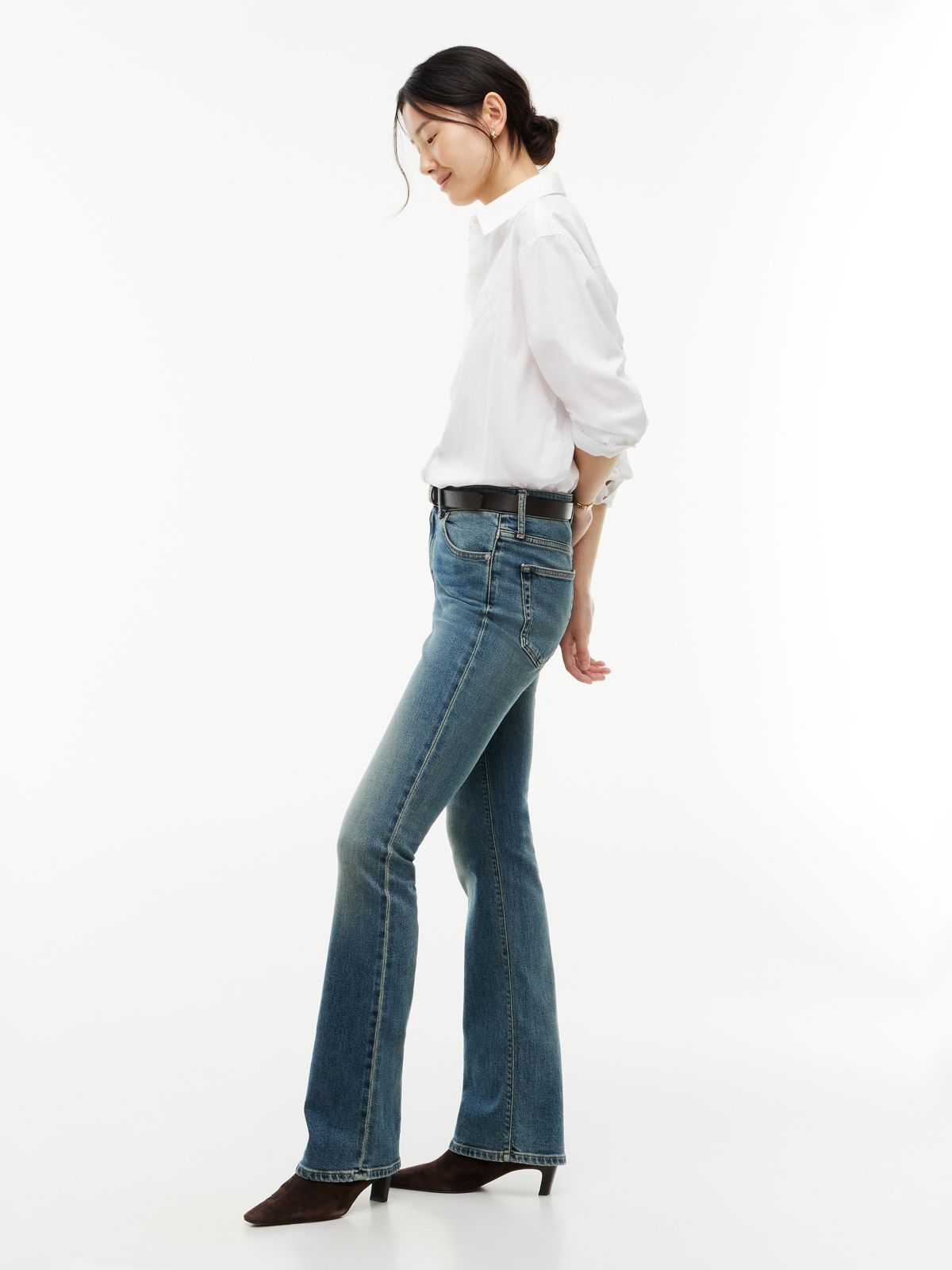 Skye Mid Rise Bootcut Pressed Crease Jeans — Blue