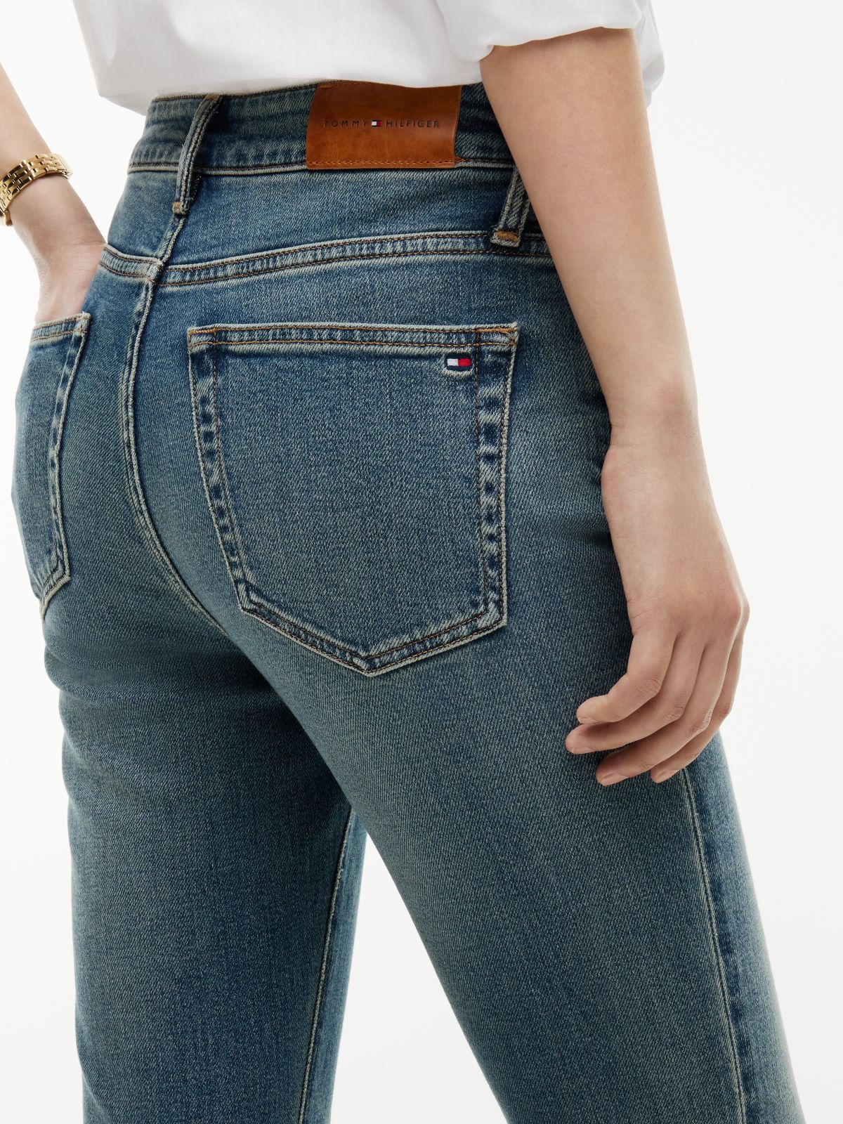 Skye Mid Rise Bootcut Pressed Crease Jeans — Blue