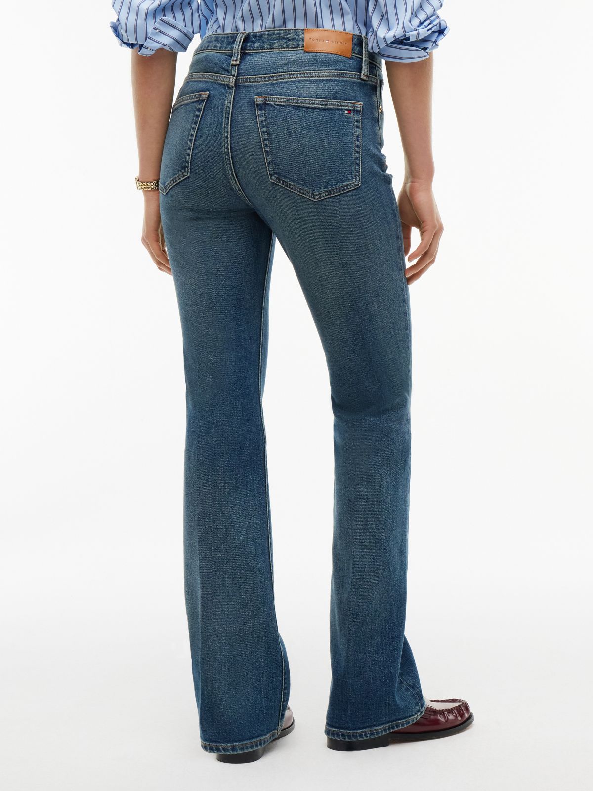 Skye Mid Rise Bootcut Pressed Crease Jeans — Blue