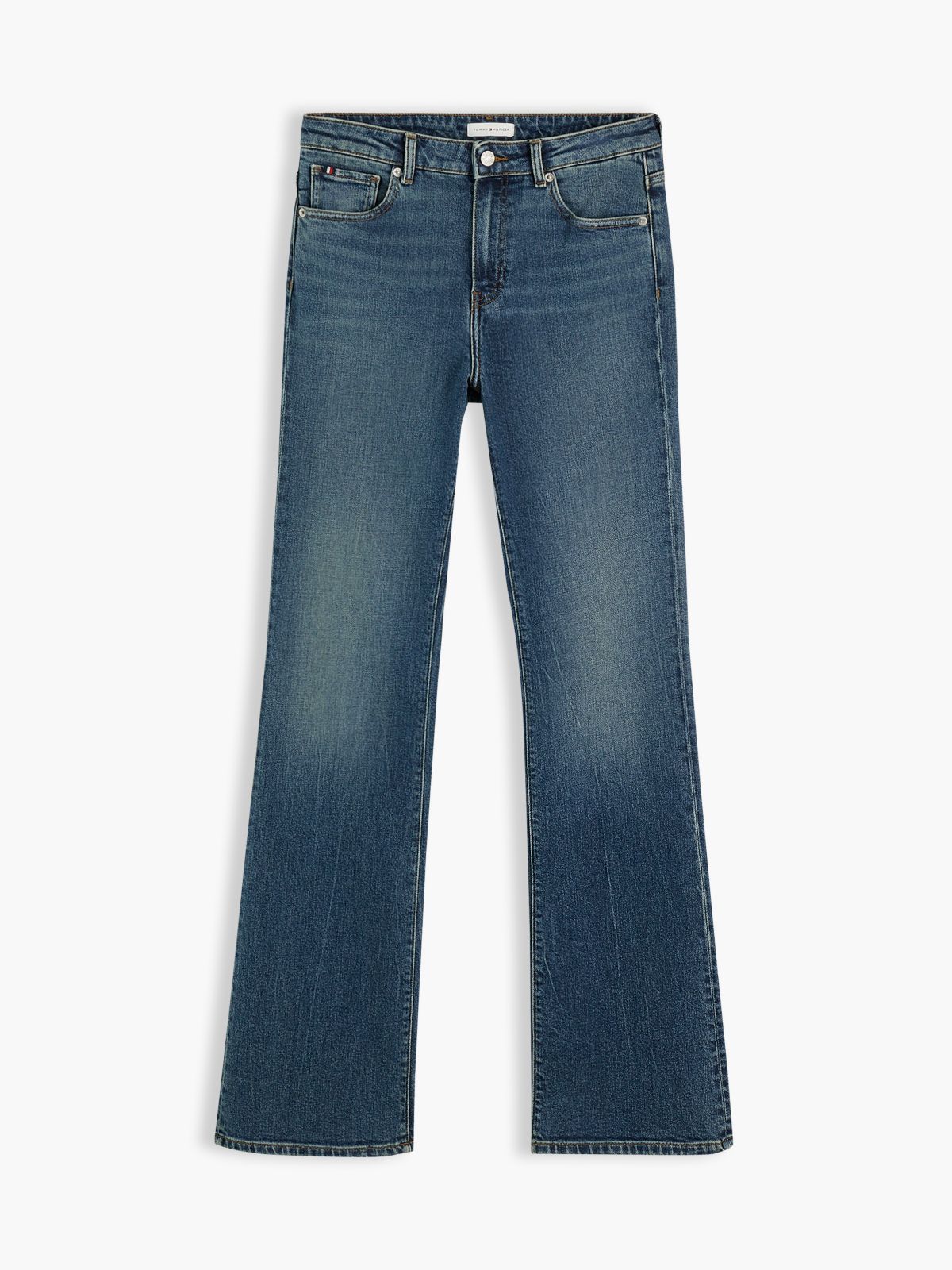 Skye Mid Rise Bootcut Pressed Crease Jeans — Blue