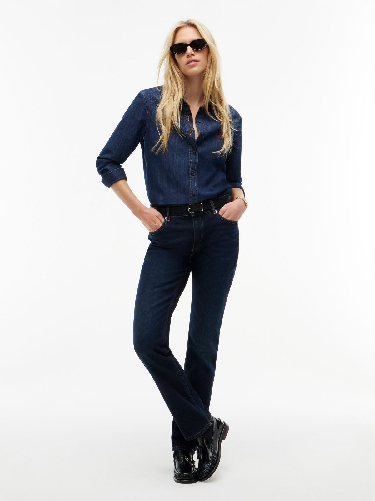 Harlow Mid Rise Skinny Whiskered Jeans — Blue