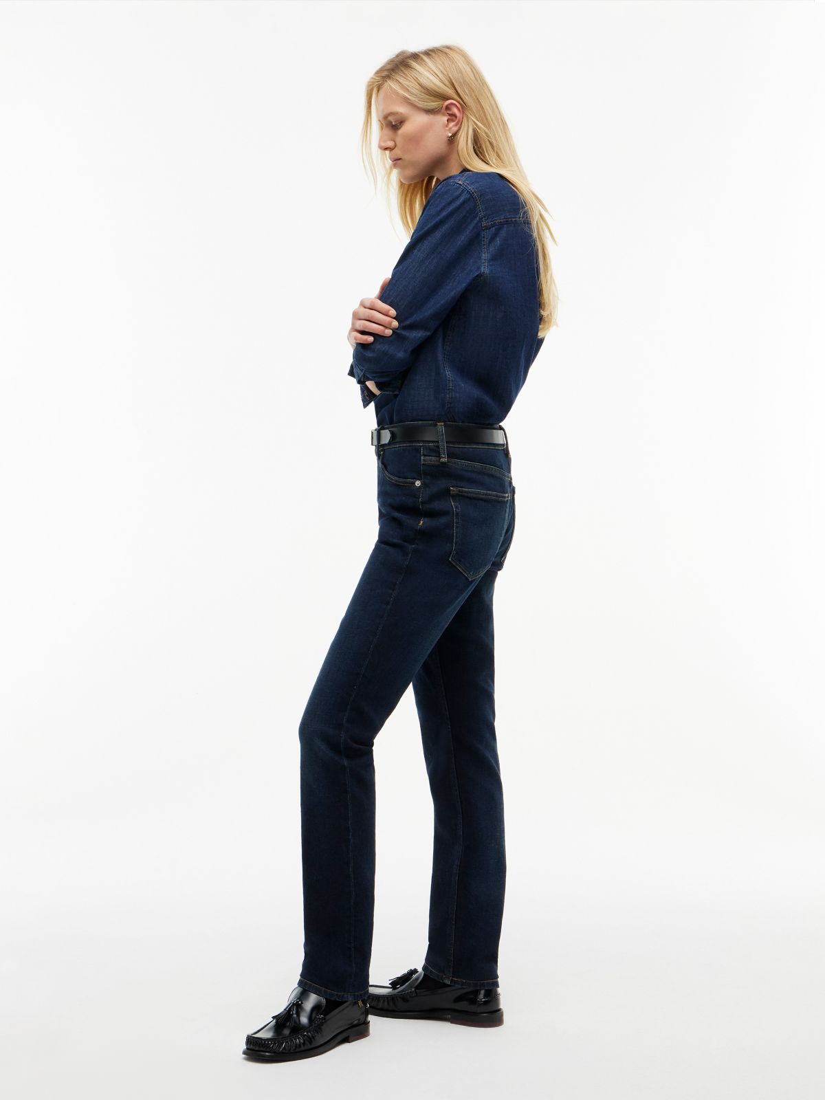 Harlow Mid Rise Skinny Whiskered Jeans — Blue