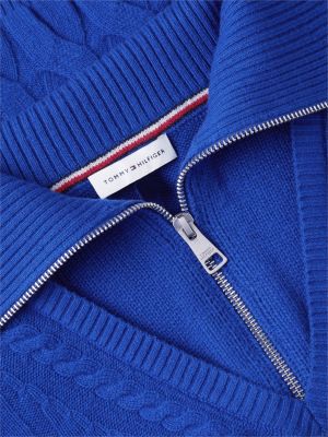 pull oversize en pure laine zippé bleu pour femmes tommy hilfiger