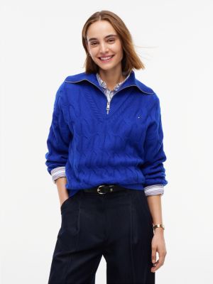 pull oversize en pure laine zippé blue pour femmes tommy hilfiger