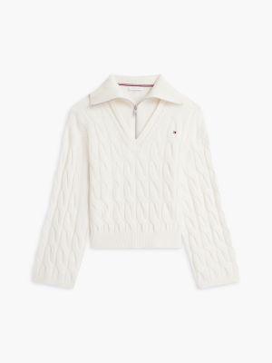 yellow pure wool oversized quarter-zip jumper for women tommy hilfiger