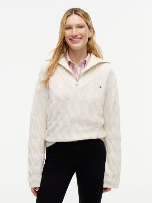 yellow pure wool oversized quarter-zip jumper for women tommy hilfiger