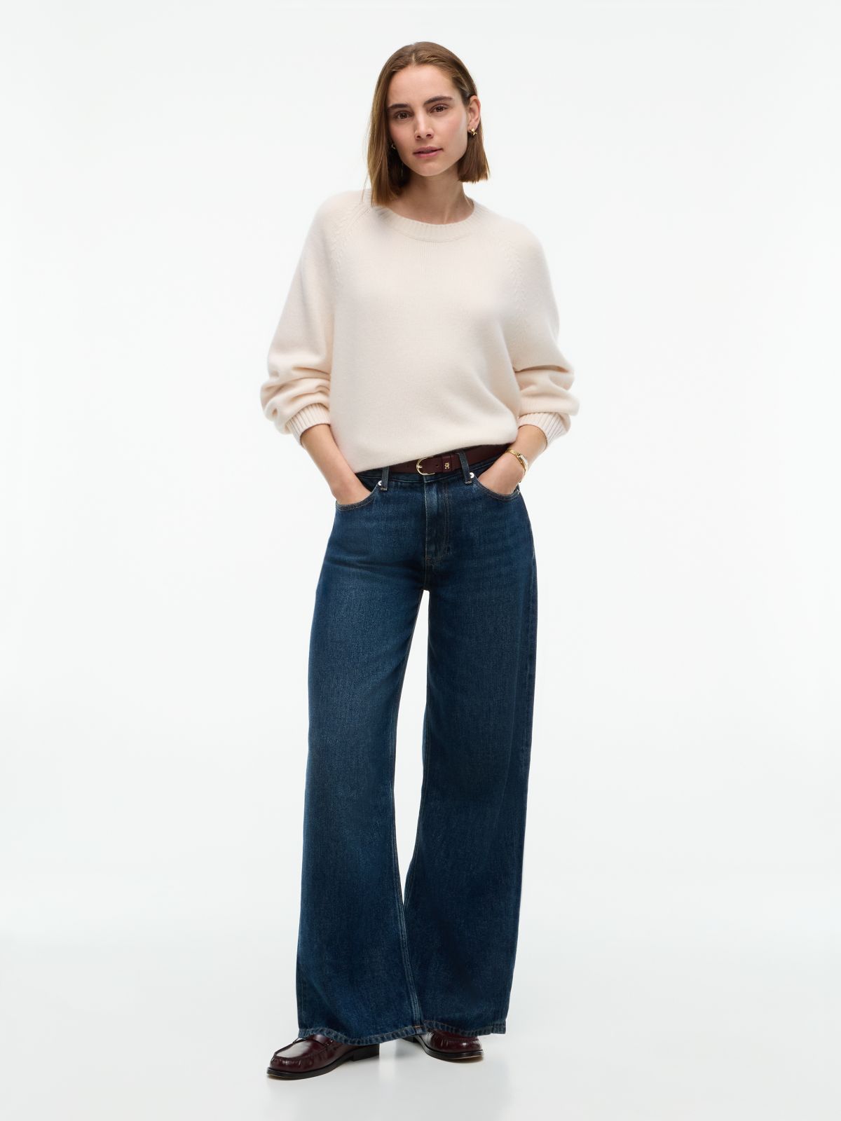 Wool Blend Relaxed Jumper With Cashmere — Yellow