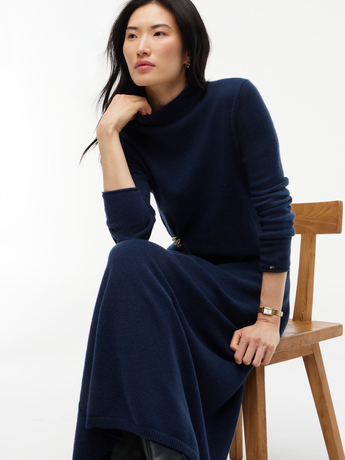 Logo Hardware Pure Wool Relaxed Dress — Blue