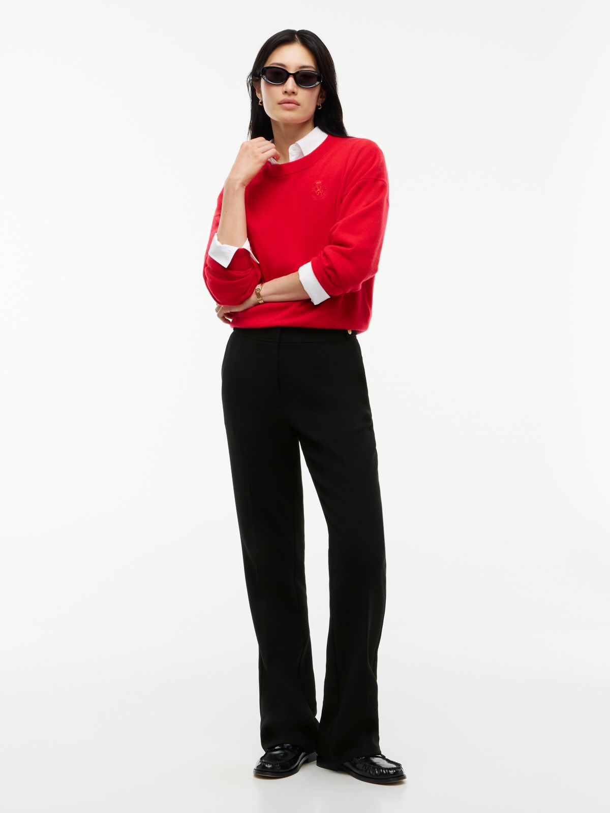 Gold-Tone Button Slim Bootcut Trousers — Black