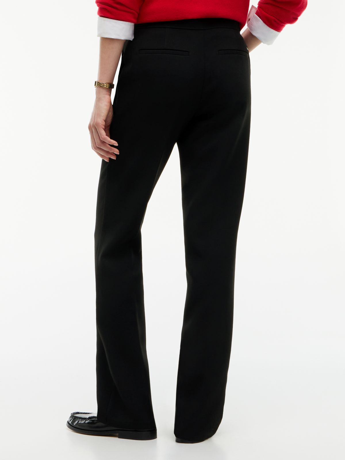 Gold-Tone Button Slim Bootcut Trousers — Black