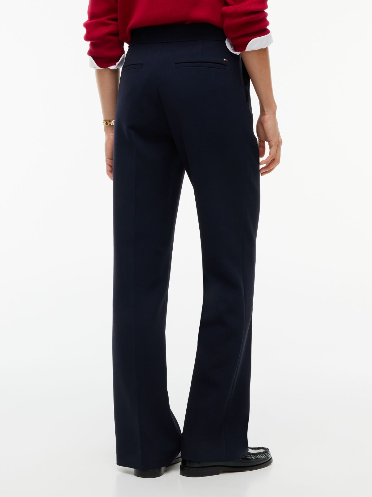 Gold-Tone Button Slim Bootcut Trousers — Blue