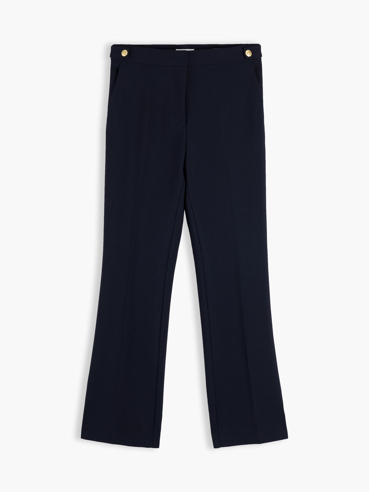 Gold-Tone Button Slim Bootcut Trousers — Blue