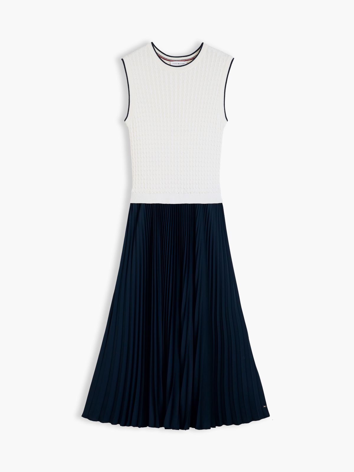 Cable Knit Pleated Sleeveless Flare Dress — Black