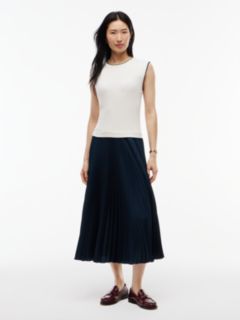 Cable Knit Pleated Sleeveless Flare Dress — Black 1