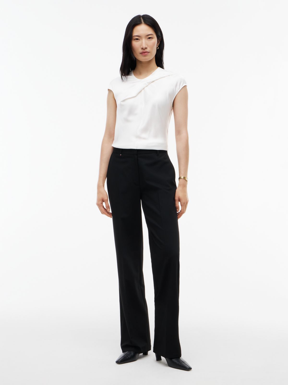 Twist Front Satin Cap Sleeve Top — White