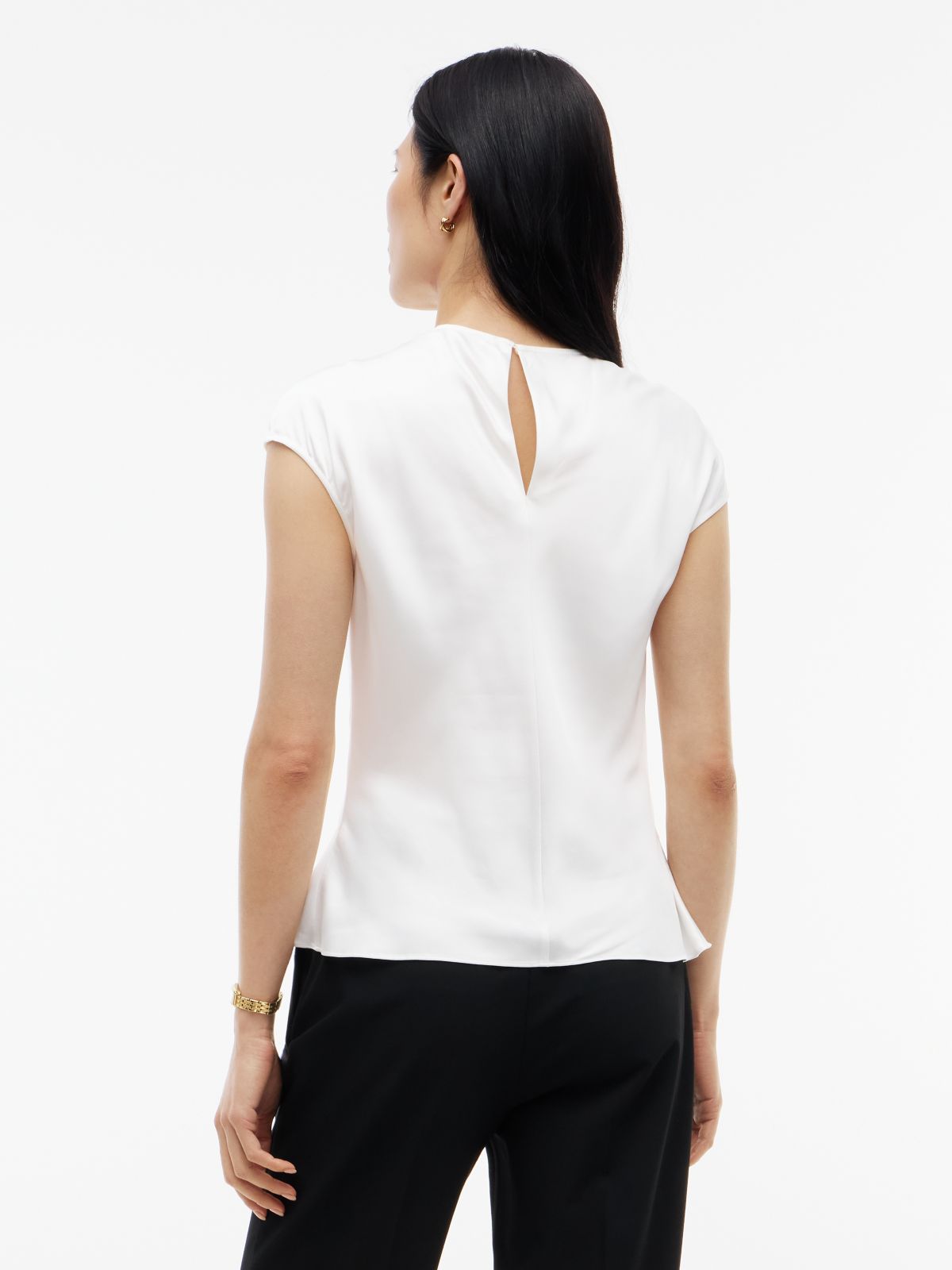 Twist Front Satin Cap Sleeve Top — White