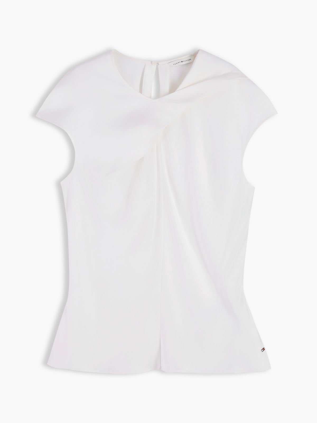 Twist Front Satin Cap Sleeve Top — White