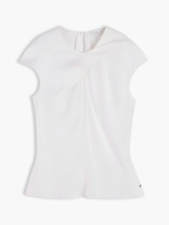 Twist Front Satin Cap Sleeve Top — White 5