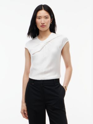 white twist front satin cap sleeve top for women tommy hilfiger