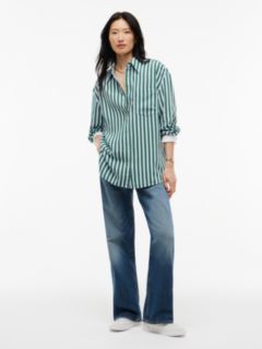 Relaxed Fit Stripe Double Cuff Shirt — Blue 2