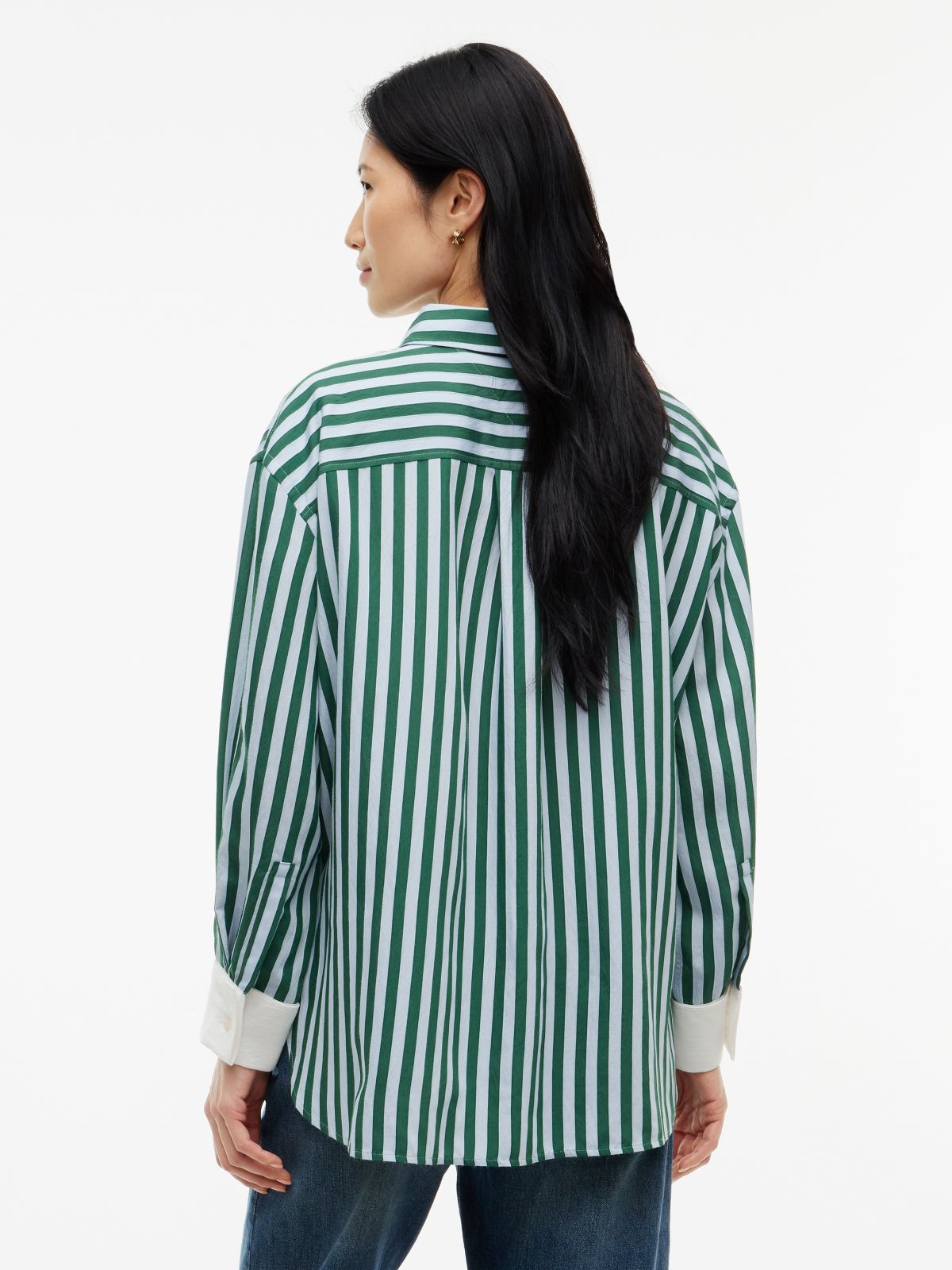 Relaxed Fit Stripe Double Cuff Shirt — Blue