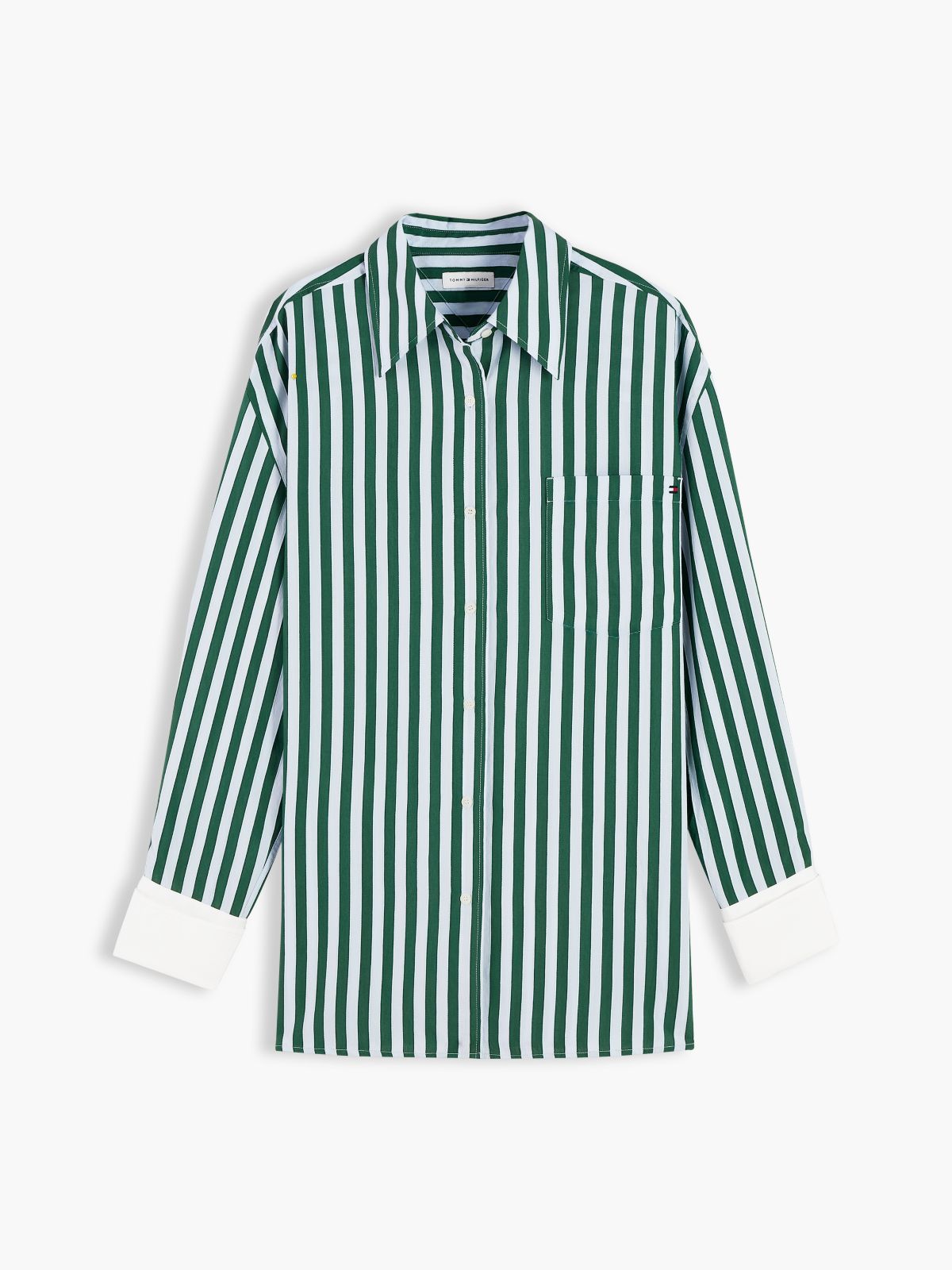 Relaxed Fit Stripe Double Cuff Shirt — Blue