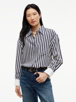 camisa de rayas amplia con puño francés white de mujeres tommy hilfiger