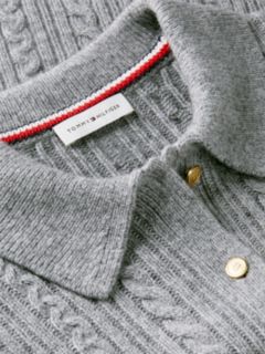Wool Blend Cable Knit Polo Jumper — Grey 6