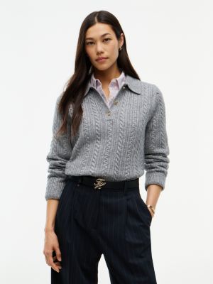 grey wool blend cable knit polo jumper for women tommy hilfiger