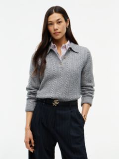 Wool Blend Cable Knit Polo Jumper — Grey 1