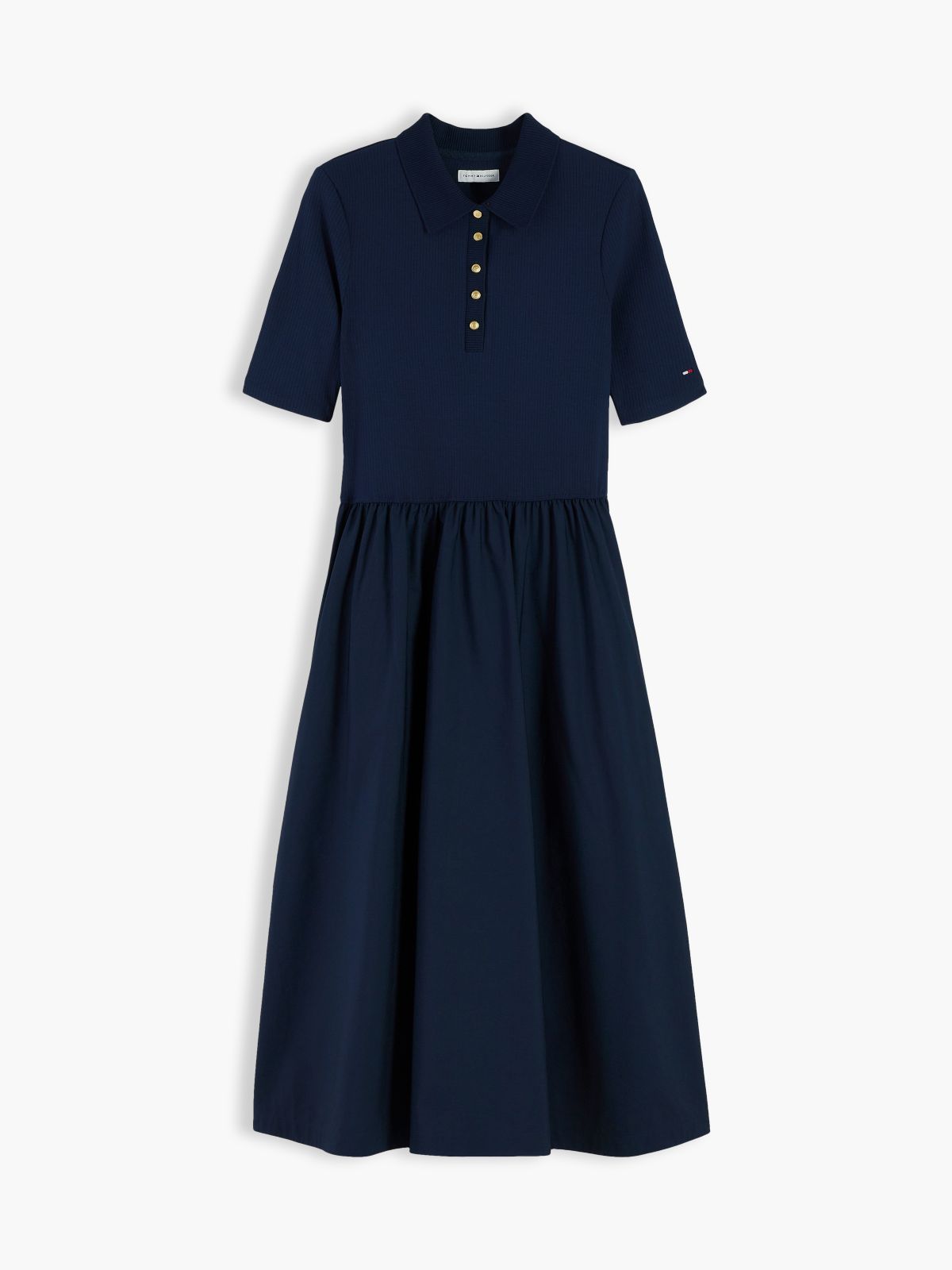 Midi Fit And Flare Polo Dress — Blue